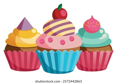 Realistic Vector Illustrations of Cupcakes and Sweets
