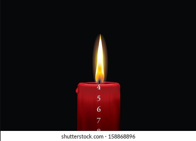 Realistic vector illustraton of a lit red christmas advent candle with the 4th of december showing. Decorative and beautiful art where you can feel the heat of the glowing flame.