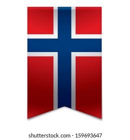 Realistic vector illustraton of a ribbon banner with the norwegian flag. Could be used for travel or tourism purpose to the country norway in europe.