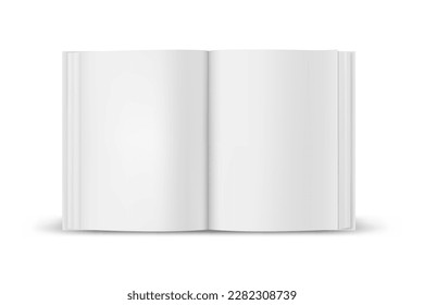 Realistic vector image of a book in close-up view. Opened literature for graphic or reading projects, educational materials. Mockup or closeup item for education and library. Literature theme.