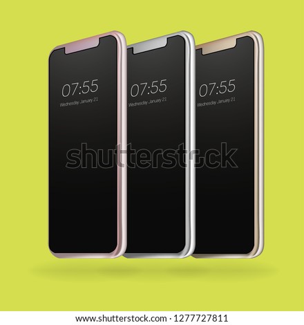 Realistic vector image of a modern smartphone Iphone X in three versions