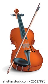 La imagen vectorial realista de un instrumento musical bajo el nombre de un violín