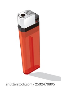 Realistic Vector Image of Plastic Spark Wheel Gas Lighter in Red Color, isolated on white background, eps