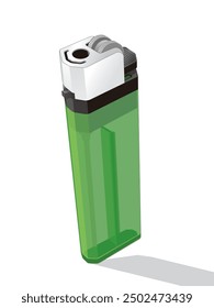 Realistic Vector Image of Plastic Spark Wheel Gas Lighter in Green Color, isolated on white background, eps