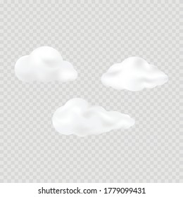 Realistic vector image set of 3 white clouds.