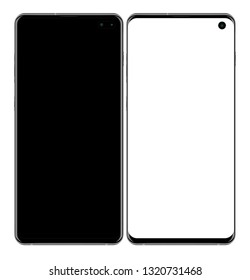 Realistic Vector Image Of Smart Phone Black Samsung Galaxy S10 Plus On Transparent Background