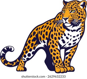 Realistic vector image of a spotted leopard in orange color.