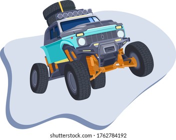 Realistic vector image of an SUV.  Dynamic image. Riding at high speed. 