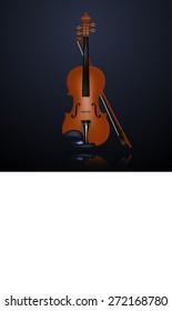 Realistic vector image of violin with bow