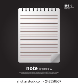 Realistic vector image of white empty notepad with lines 