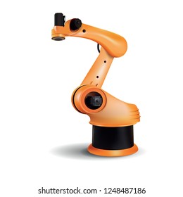Realistic vector industrial robot manipulator. Robotic arm 3d on white background.