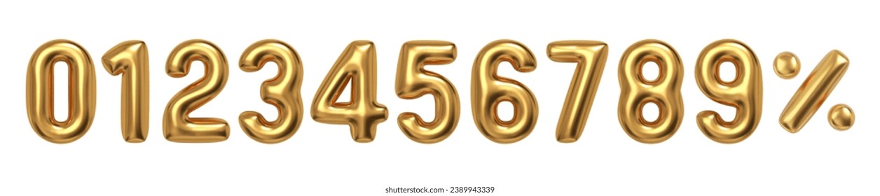 Realistic vector inflated golden balloons numbers. Set for anniversary or discount design