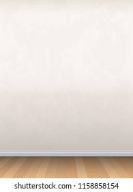 Realistic vector interior background. Empty wall and wooden floor.