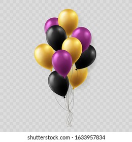 Conjunto de globos de cumpleaños de helio aislados de Vector realista.