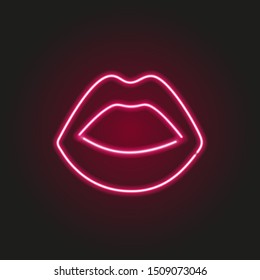 Realistic Vector. Isolated Sign Of Neon Pink Open Mouth. Sexy Lips Symbol.