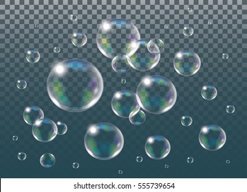 Realistic vector isolated Soap Bubbles.