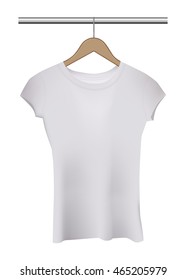 Realistic vector isolated woman white t-shirt on hanger.