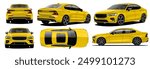 Realistic vector isolated yellow car collection blueprint in transparent background.