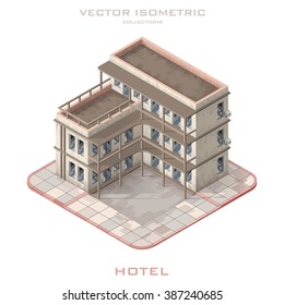  Realistic Vector isometric hotel building icon infographic