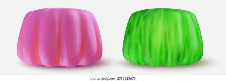 Realistic vector jelly, marmalade dessert or gum candy in bright cartoon style. Gelatin food isolated on white background.