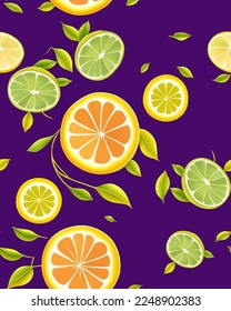 Realistic vector juicy lemon illustration element tropical delicious fruit with bright pantone background color sets summer style seamless pattern designed for mens and womenswear swimwear outwear 