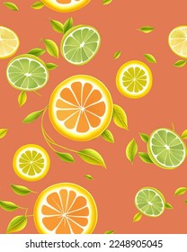 Grado vectorial realista jugoso elemento de limón fruta tropical deliciosa con color de fondo pantone brillante conjuntos estilo verano patrón sin fisuras diseñado para hombres y mujeres ropa de baño 