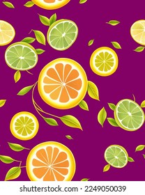 Realistic vector juicy lemon illustration element tropical delicious fruit with bright pantone background color sets summer style seamless pattern designed for mens and womenswear swimwear outwear 
