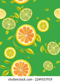 Realistic vector juicy lemon illustration element tropical delicious fruit with bright pantone background color sets summer style seamless pattern designed for mens and womenswear swimwear outwear 
