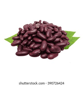 Realistic vector kidney beans on white background with two green leaves