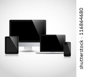 Realistic vector laptop, tablet computer, monitor and mobile phone template