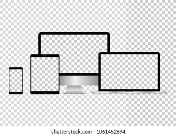 Realistic vector laptop, tablet computer, monitor and mobile phone template