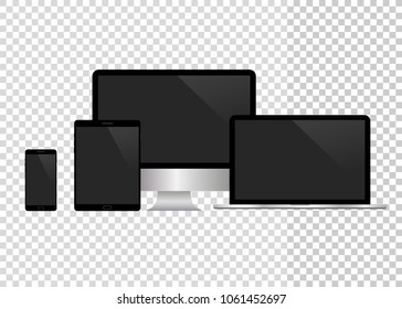 Realistic vector laptop, tablet computer, monitor and mobile phone template