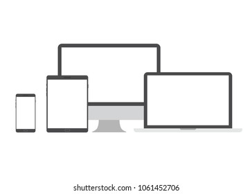 Realistic vector laptop, tablet computer, monitor and mobile phone template