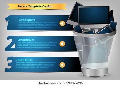 Realistic vector laptop, tablet computer concept in the Trash, With Modern Design template / infographics / numbered banners, Colorful presentations with letters numbers