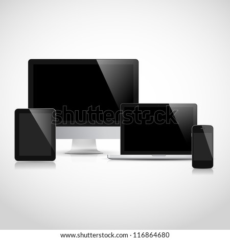 Realistic vector laptop, tablet computer, monitor and mobile phone template