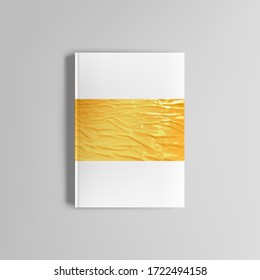 Realistic vector layout of cover mockup design template in A4 format with gold foil for brochure, flyer, cover design, book design, magazine, brochure cover.