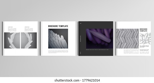 Realistic vector layouts of cover mockup design templates for square brochure, cover design, flyer, book design, magazine, poster. Feathers, birds plumage in abstract style. Graphic pattern.