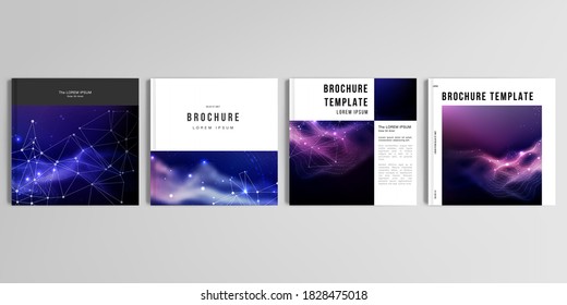 Realistic vector layouts of cover mockup templates for square brochure, cover design, flyer, book design, magazine, poster. Digital data visualization, polygonal science dark background.