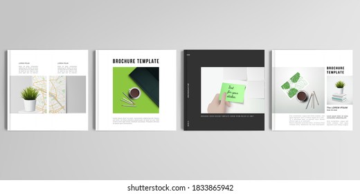 Realistic vector layouts of cover mockup design templates for square brochure, cover design, flyer, book design, magazine, poster. Home office concept, study or freelance, working from home.