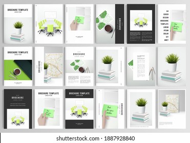 Realistic vector layouts of cover mockup design templates in A4 format for brochure, cover design, flyer, book design, magazine, poster. Home office concept, study or freelance, working from home.
