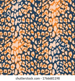 Realistic Vector Leopard Pattern Trendy Fashion Colors Seamless Design Perfect for Textile Print Products and Wrapping Papers Navy Blue Orange Soft Pink Tones