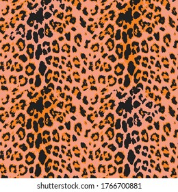 Realistic Vector Leopard Pattern Trendy Fashion Colors Seamless Design Perfect for Textile Print Products and Wrapping Papers Soft Pink Orange Black Tones