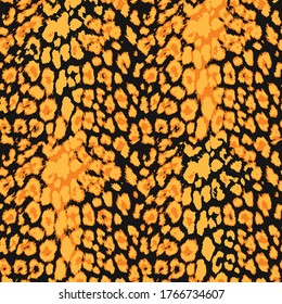 Realistic Vector Leopard Pattern Trendy Fashion Colors Seamless Design Perfect for Textile Print Products and Wrapping Papers Black Orange Tones