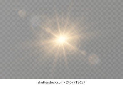 Realistic vector light on isolated transparent background. Light with glare png. Dawn, sunset, sun png. Flash of light, light effect.