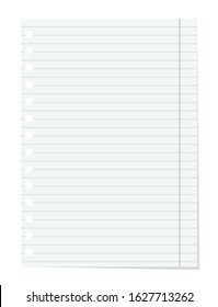 Realistic vector lined notebook sheet
