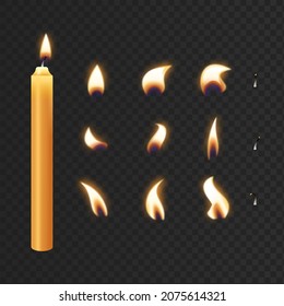 Realistic vector lit yellow candles isolated on transparent background