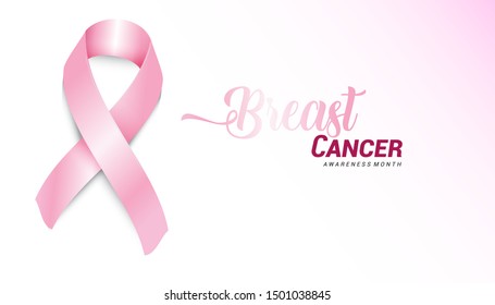 Realistic vector Logo Pink Ribbon. Breast cancer awareness month poster for social solidarity campaign.