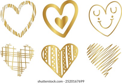 Realistic vector love shape illustration in golden and red colour. Set of abstract 3d heart icon for valentines day, holiday, health, health care and wedding decoration. Graphic background design.