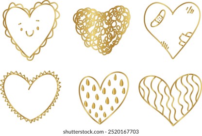 Realistic vector love shape illustration in golden and red colour. Set of abstract 3d heart icon for valentines day, holiday, health, health care and wedding decoration. Graphic background design.