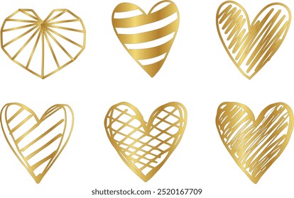 Realistic vector love shape illustration in golden and red colour. Set of abstract 3d heart icon for valentines day, holiday, health, health care and wedding decoration. Graphic background design.